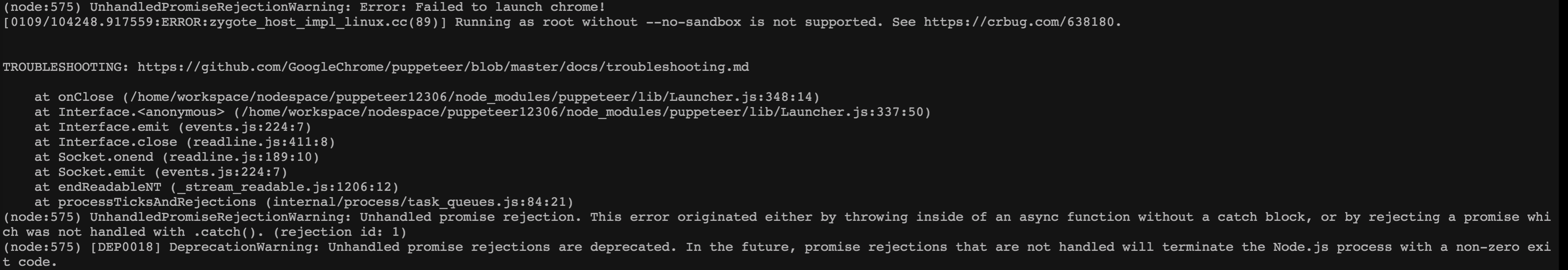 Running as root without --no-sandox is not supported